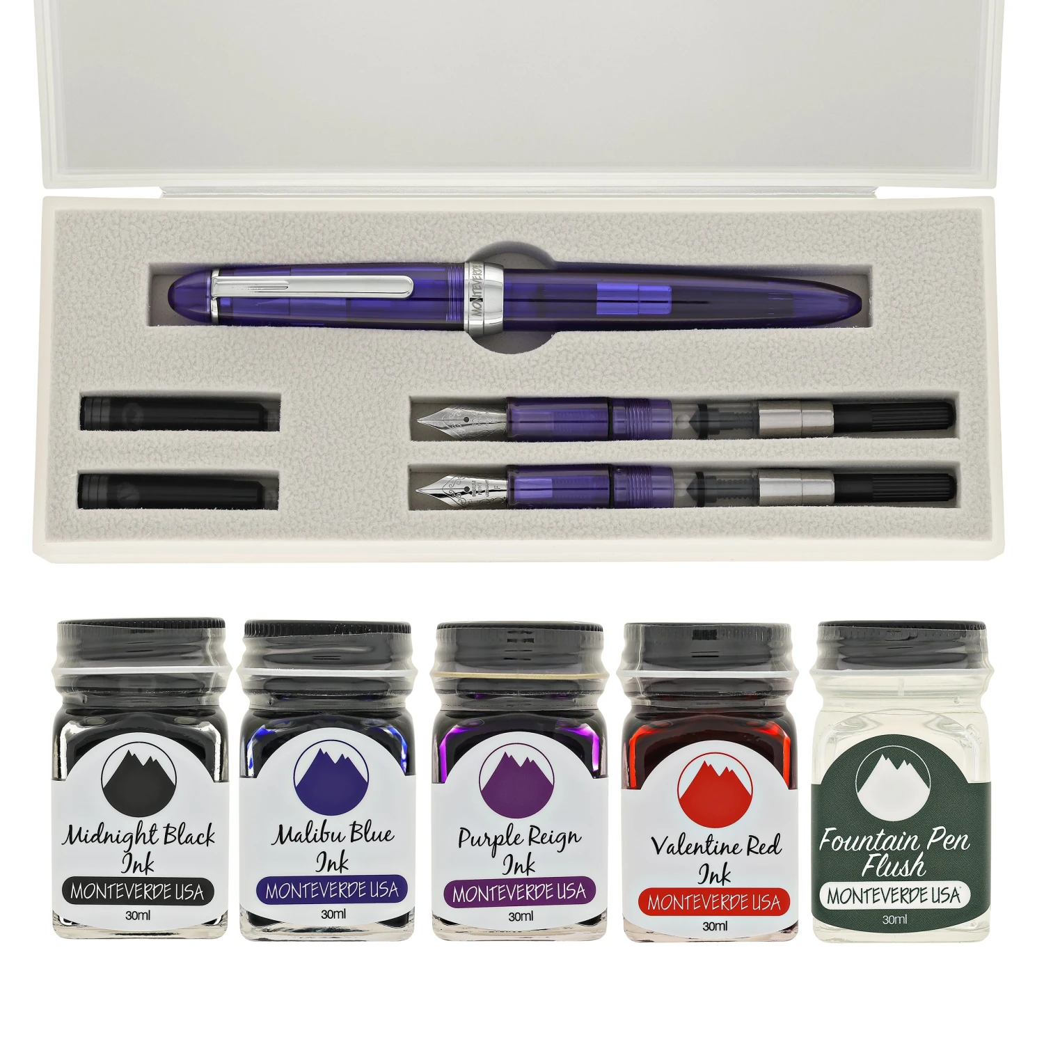 Monteverde Monza 3 Fountain Pen Set In Purple - M, F, Omniflex Nibs 2 Monteverde Monza 3 Fountain Pen Set In Purple - M, F, Omniflex Nibs - Image 2