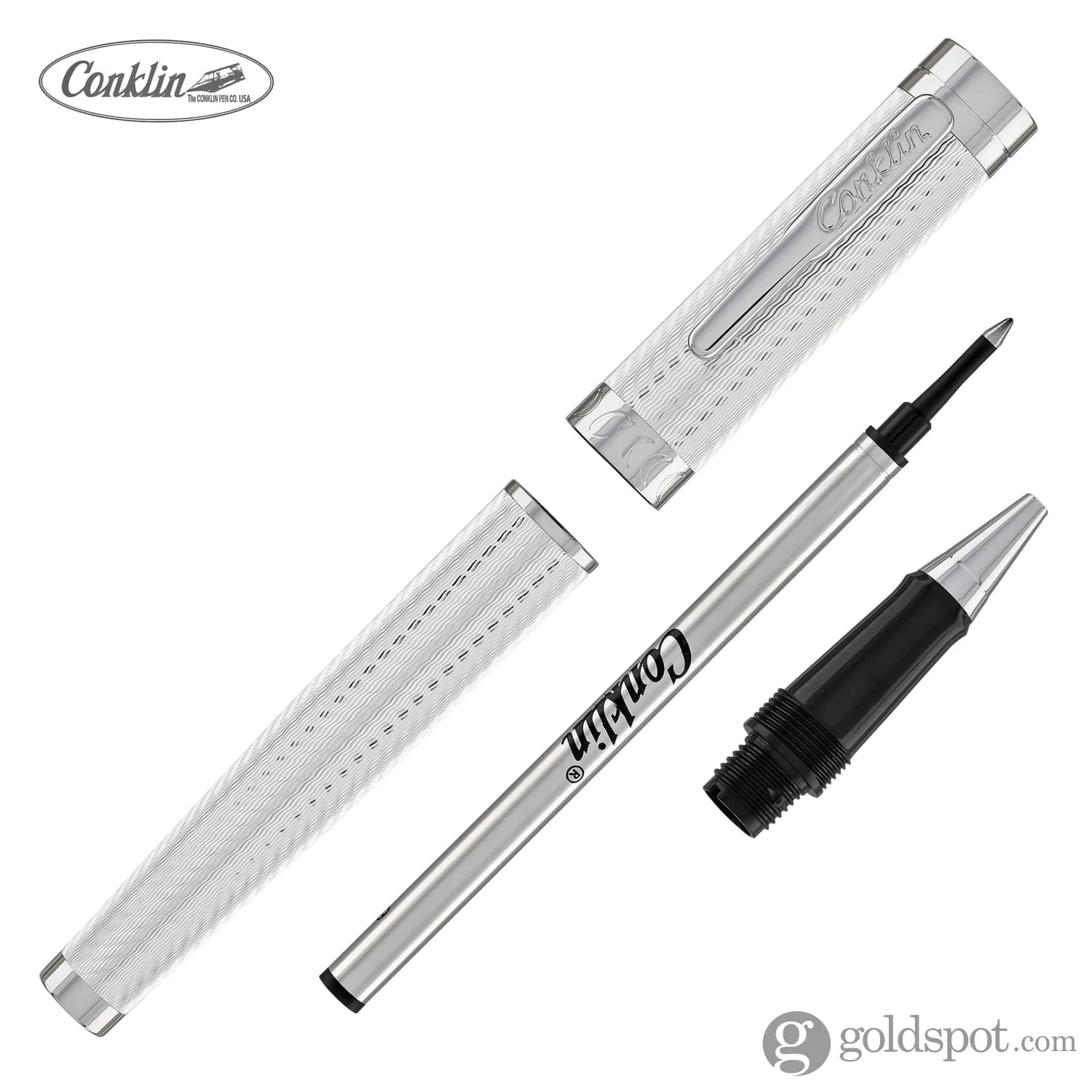 Conklin Herringbone Signature Rollerball Pen In Silver 7 Conklin Herringbone Signature Rollerball Pen In Silver - Image 7