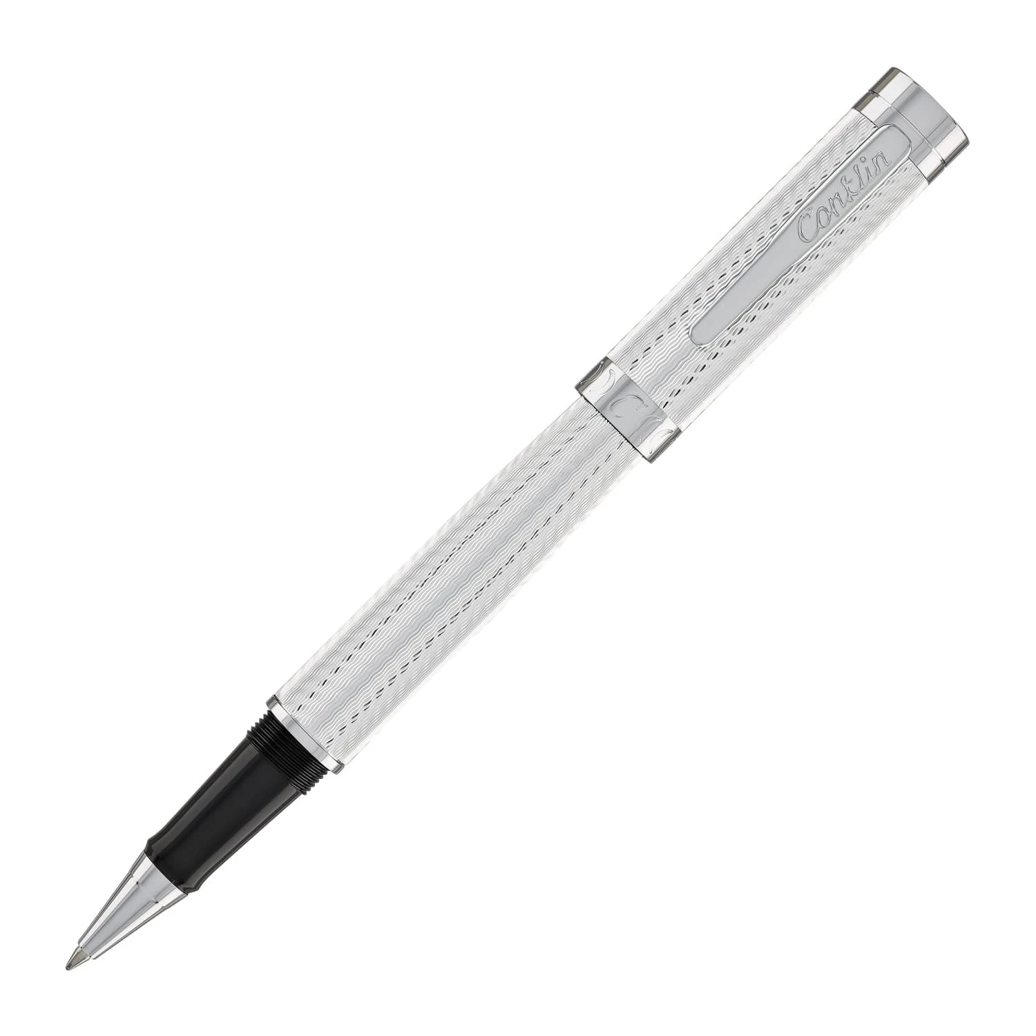 Conklin Herringbone Signature Rollerball Pen In Silver 1 Conklin Herringbone Signature Rollerball Pen In Silver