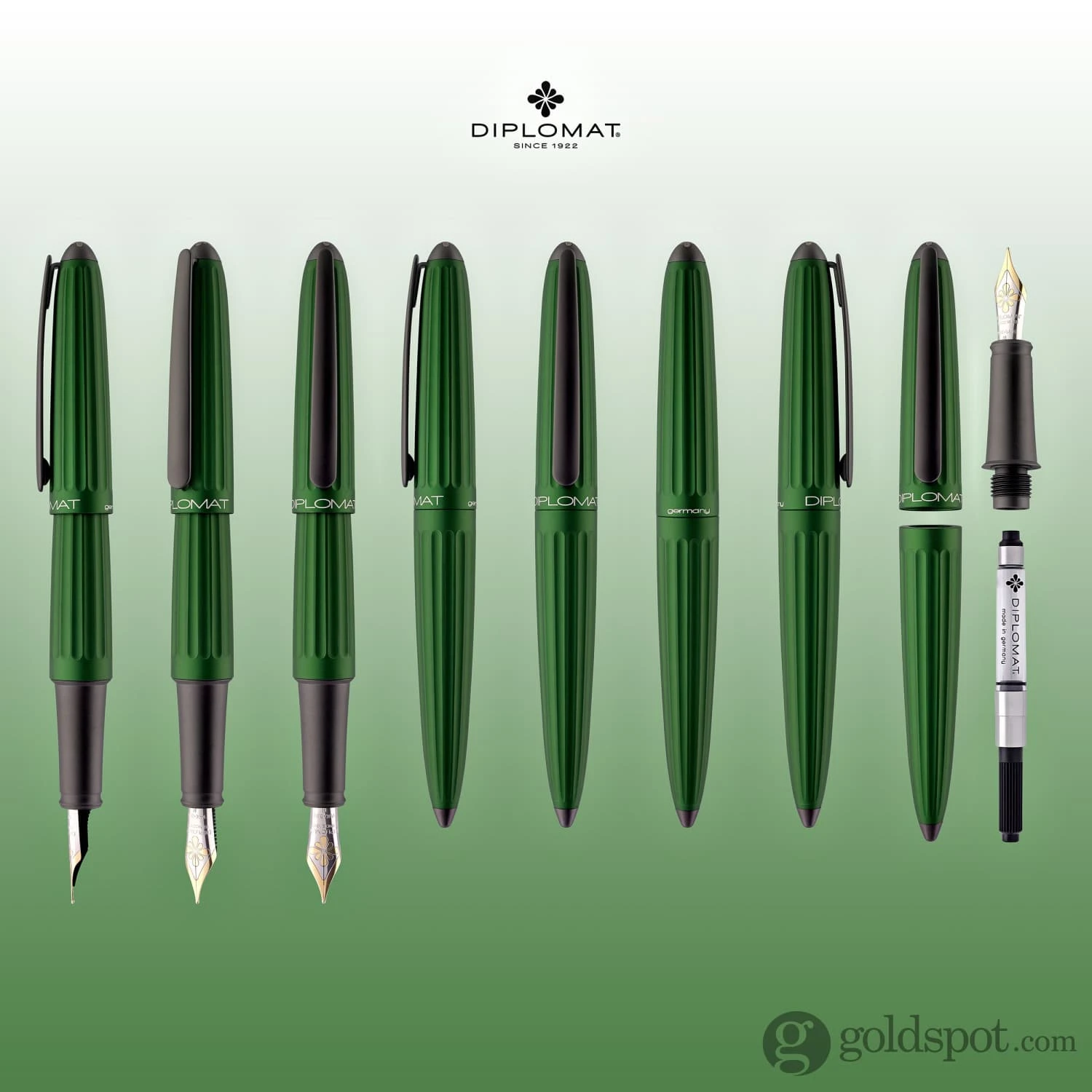 Diplomat Aero Fountain Pen In Green - 14K Gold 8 Diplomat Aero Fountain Pen In Green - 14K Gold - Image 8