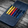 Galen Leather Magnum Opus Six Pen Hard Case With Removable Pen Tray In Crazy Horse Navy Blue