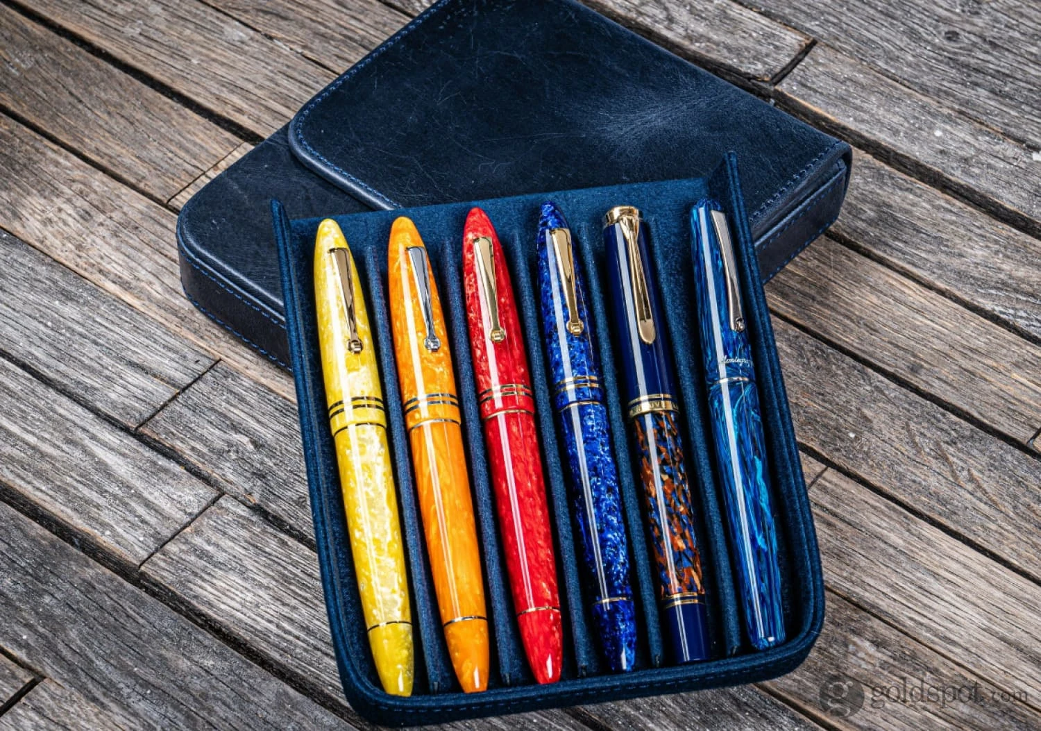 Galen Leather Magnum Opus Six Pen Hard Case With Removable Pen Tray In Crazy Horse Navy Blue 2 Galen Leather Magnum Opus Six Pen Hard Case With Removable Pen Tray In Crazy Horse Navy Blue - Image 2