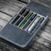 Galen Leather Magnum Opus Six Pen Hard Case With Removable Pen Tray In Crazy Horse Smoky Grey