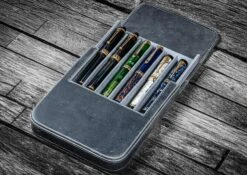 Galen Leather Magnum Opus Six Pen Hard Case With Removable Pen Tray In Crazy Horse Smoky Grey
