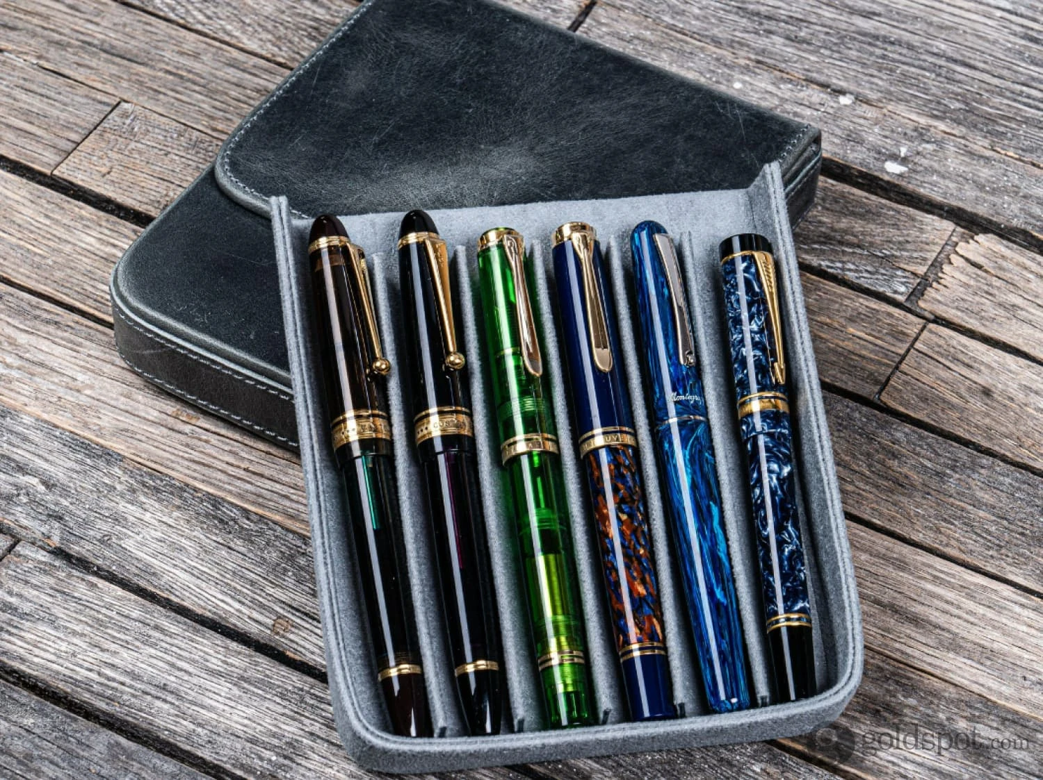 Galen Leather Magnum Opus Six Pen Hard Case With Removable Pen Tray In Crazy Horse Smoky Grey 2 Galen Leather Magnum Opus Six Pen Hard Case With Removable Pen Tray In Crazy Horse Smoky Grey - Image 2