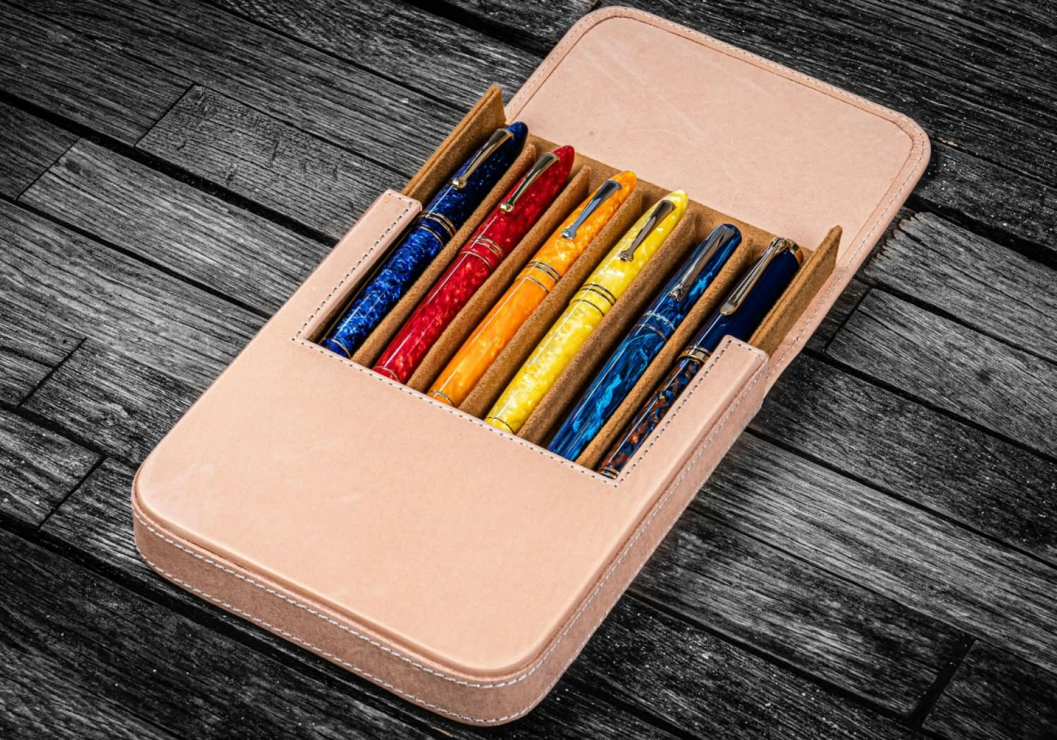 Galen Leather Magnum Opus Six Pen Hard Case With Removable Pen Tray In Undyed Leather 1 Galen Leather Magnum Opus Six Pen Hard Case With Removable Pen Tray In Undyed Leather