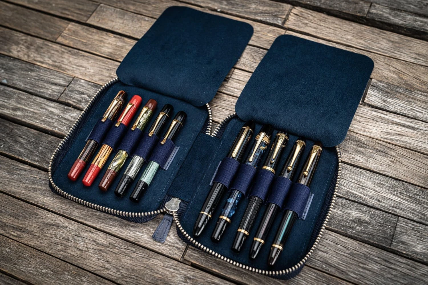 Galen Leather Pen Case Zippered 10 Slots In Crazy Horse Navy Blue 1 Galen Leather Pen Case Zippered 10 Slots In Crazy Horse Navy Blue
