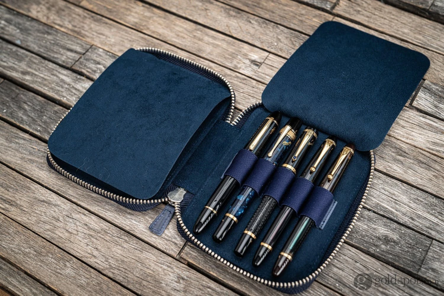 Galen Leather Pen Case Zippered 10 Slots In Crazy Horse Navy Blue 3 Galen Leather Pen Case Zippered 10 Slots In Crazy Horse Navy Blue - Image 3
