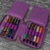 Galen Leather Pen Case Zippered 10 Slots In Purple
