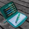 Galen Leather Pen Case Zippered 5 Slots In Crazy Horse Forest Green