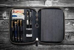 Galen Leather Zippered A5 Notebook Folio In Black