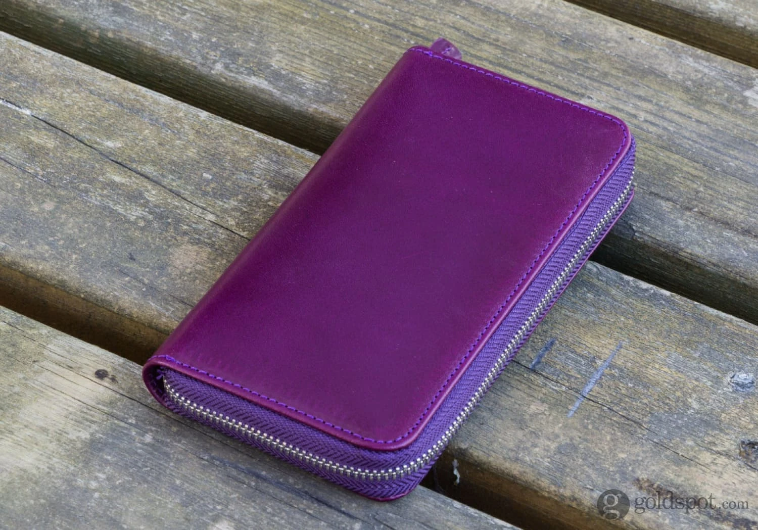 Galen Leather Zippered Three Pen Case In Purple 2 Galen Leather Zippered Three Pen Case In Purple - Image 2