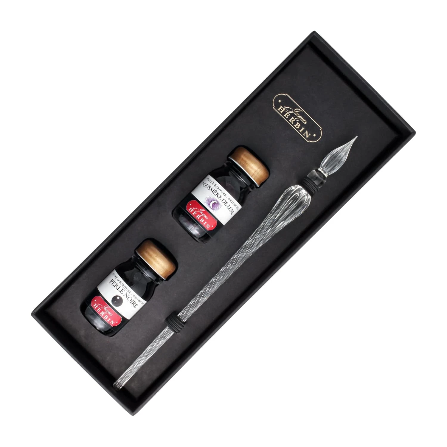 J. Herbin Round Glass Pen And Ink Set In Clear 1 J. Herbin Round Glass Pen And Ink Set In Clear