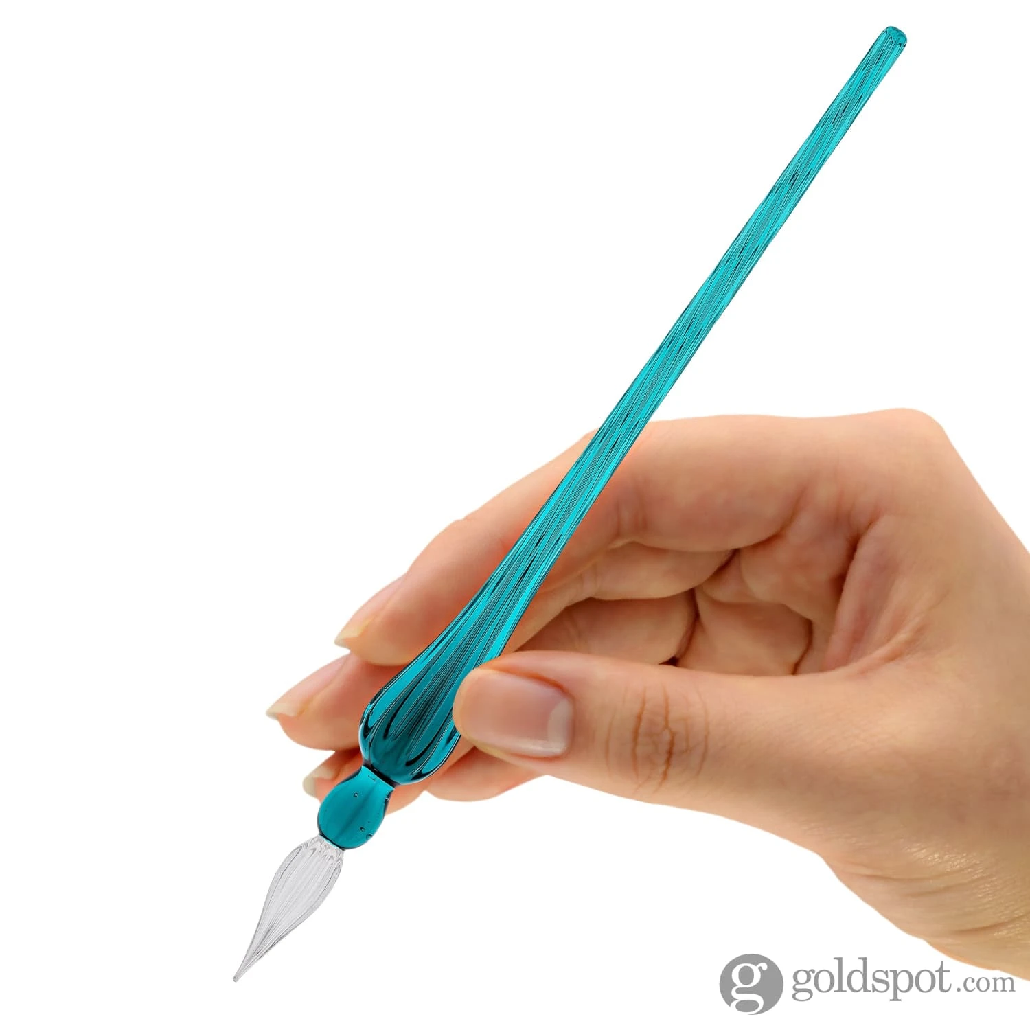 J. Herbin Round Glass Pen In Turquoise Tapered Spiral Handle With Frosted Glass 2 J. Herbin Round Glass Pen In Turquoise Tapered Spiral Handle With Frosted Glass - Image 2