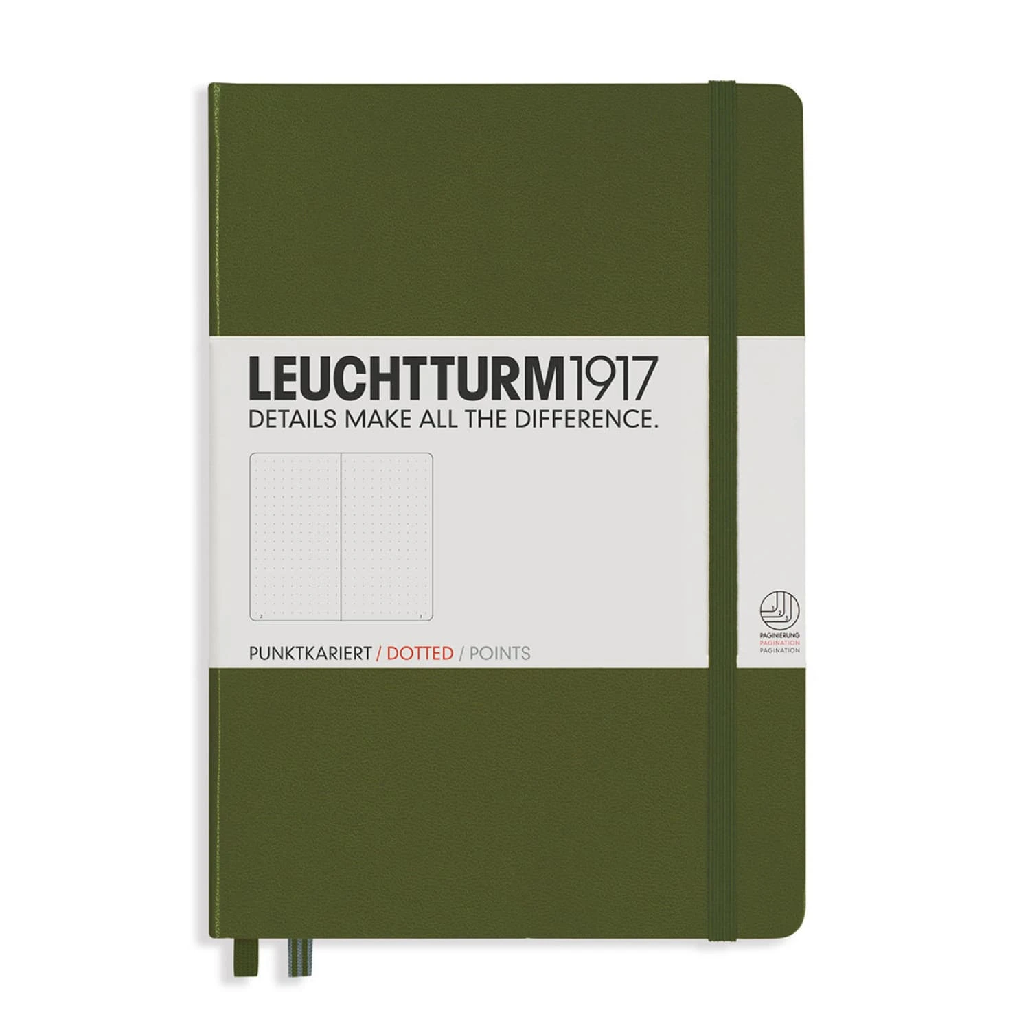 Leuchtturm 1917 Hardcover Dot Grid Notebook In Army Green - A5 1 Leuchtturm 1917 Hardcover Dot Grid Notebook In Army Green - A5