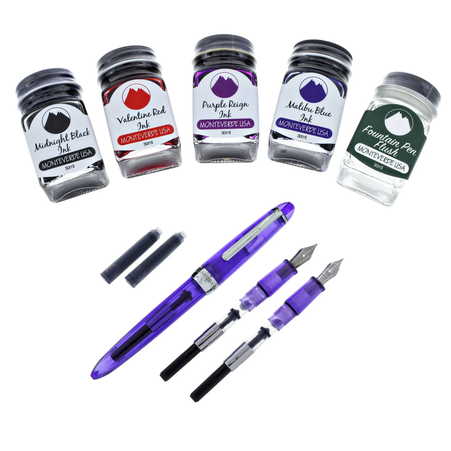 Monteverde Monza 3 Fountain Pen Set In Purple - M, F, Omniflex Nibs 1 Monteverde Monza 3 Fountain Pen Set In Purple - M, F, Omniflex Nibs