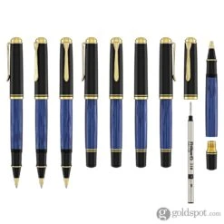 Pelikan Souveran R800 Rollerball Pen In Black & Blue With Gold Trim -Stationery Hub Cheap Store pelikan souveran r800 rollerball pen in black blue with gold trim 761