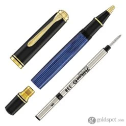 Pelikan Souveran R800 Rollerball Pen In Black & Blue With Gold Trim -Stationery Hub Cheap Store pelikan souveran r800 rollerball pen in black blue with gold trim 882