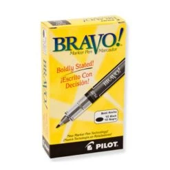Pilot Bravo Liquid Ink Marker Pen In Black - Bold Point - Pack Of 12