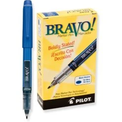 Pilot Bravo Liquid Ink Marker Pen In Blue - Bold Point - Pack Of 12