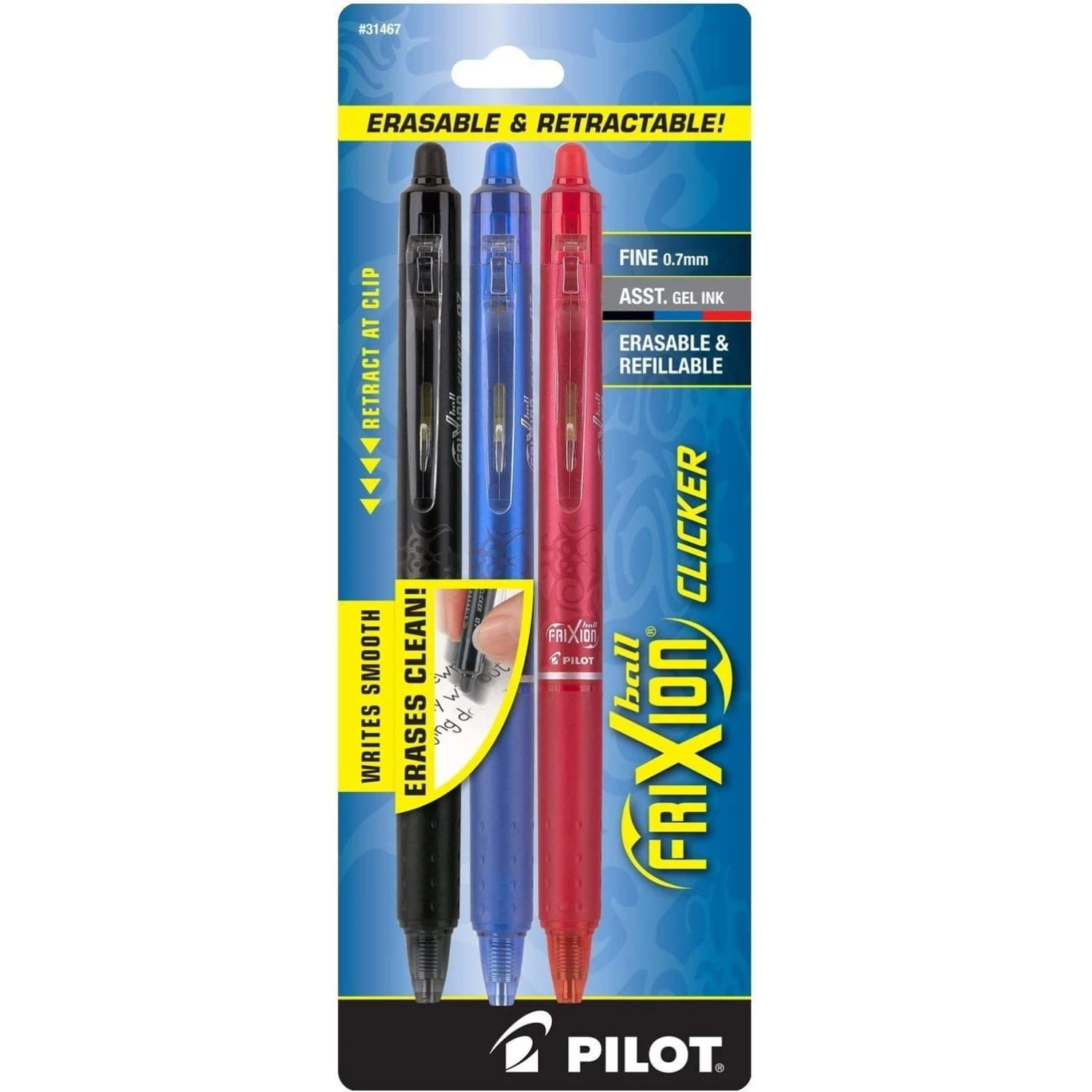 Pilot FriXion Clicker Erasable Gel Pens In Black, Blue & Red - Fine Point - Pack Of 3 1 Pilot FriXion Clicker Erasable Gel Pens In Black, Blue & Red - Fine Point - Pack Of 3