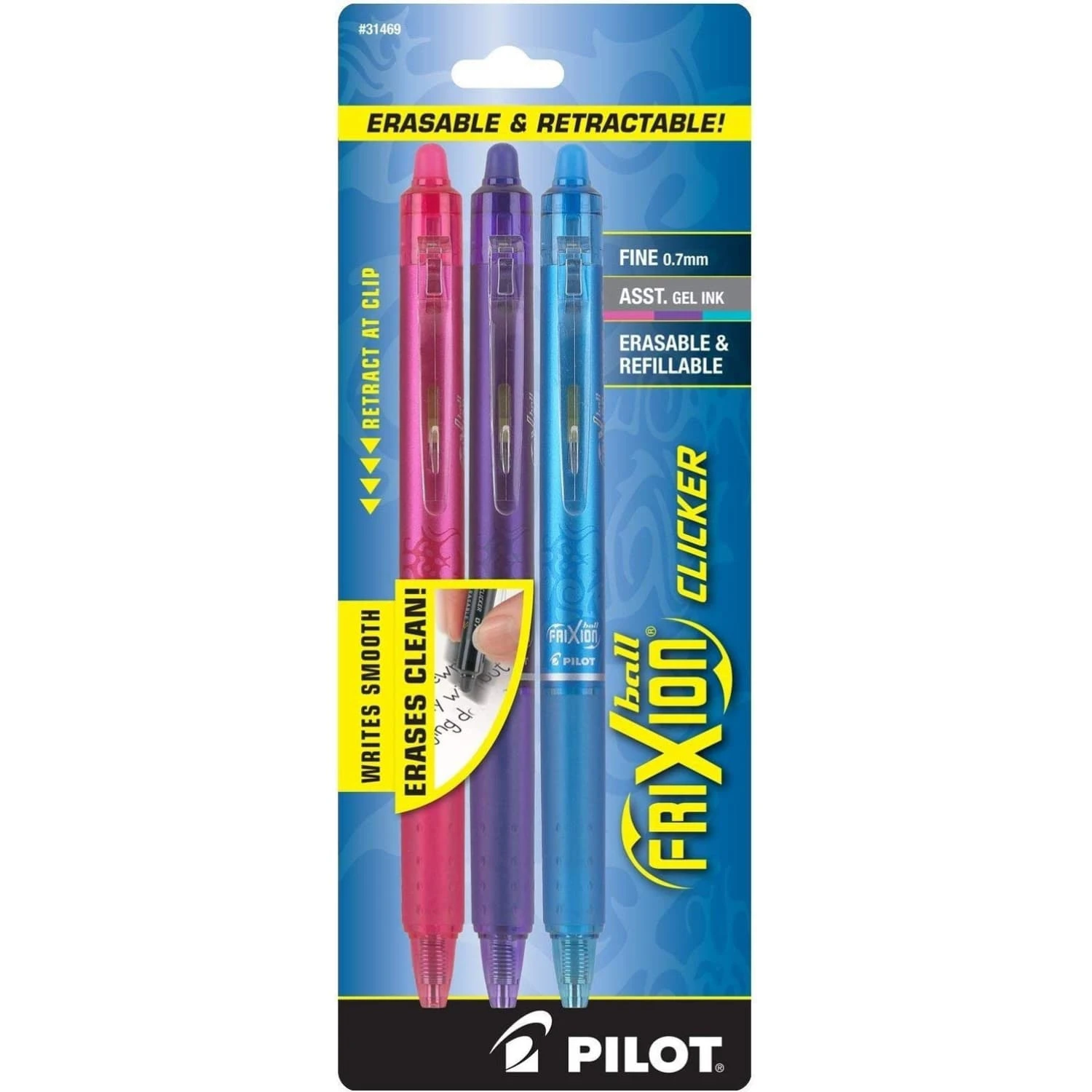 Pilot FriXion Clicker Erasable Gel Pens In Pink, Purple, & Turquoise - Fine Point - Pack Of 3 1 Pilot FriXion Clicker Erasable Gel Pens In Pink, Purple, & Turquoise - Fine Point - Pack Of 3