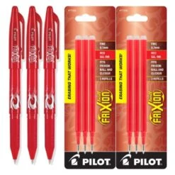 Pilot FriXion Erasable Gel Ink Pens In Red - Fine Point - Pack Of 3 With 2 Refill Packs