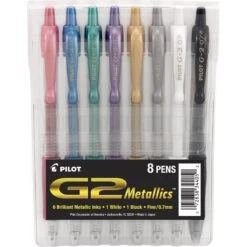 Pilot G2 Retractable Brilliant Metallic Gel Ink Pens In Assorted Colors - Fine Point - Pack Of 8