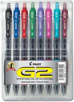 Pilot G2 Retractable Gel Ink Rollerball Pens In Assorted Colors - Pack Of 8