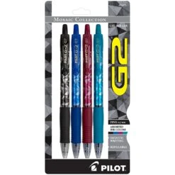 Pilot G2 Retractable Mosaics Gel Ink Pens In Assorted Colors - Fine Point - Pack Of 4