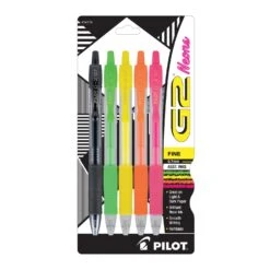Pilot G2 Retractable Neon Gel Ink Pens In Assorted Colors - Fine Point - Pack Of 5