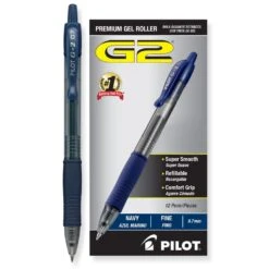 Pilot G2 Retractable Premium Gel Pens In Navy Blue - Fine Point - Pack Of 12