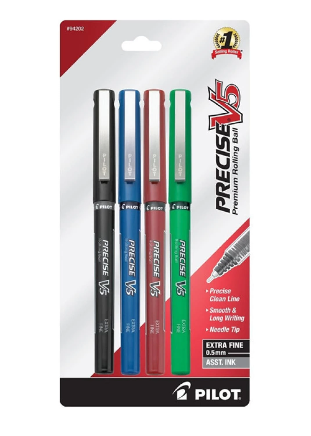 Pilot Precise V5 Rollerball Pen In Assorted Colors - Extra Fine Point - Pack Of 4 1 Pilot Precise V5 Rollerball Pen In Assorted Colors - Extra Fine Point - Pack Of 4